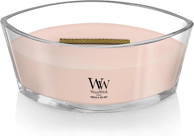 WoodWick Ellipse Scented Candle Vanilla & Sea Salt Scent Crackles as it Burns Up to 50 Hours Burn Time Premium Soy Blend Perfect for Gifting 16oz