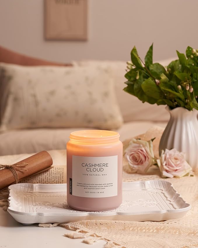 M&SENSE Cashmere Vanilla Scented Candles, Non Toxic Soy Wax 19.4oz 110 Hour Long Lasting 2 Wick, Large Candle for Bedroom Kitchen Home Decor, Housewarming Valentine's Day Gifts for Family Friends