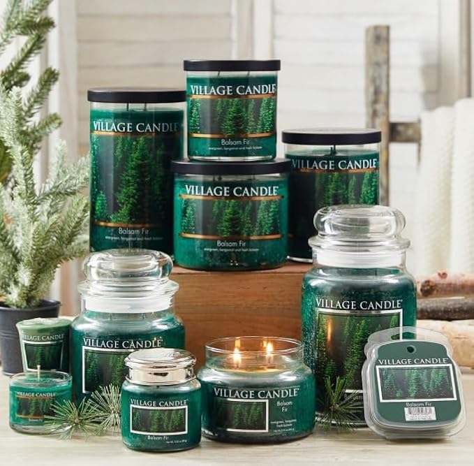 Village Candle Balsam Fir Large Apothecary Jar, Scented Candle, 21.25 oz., Green