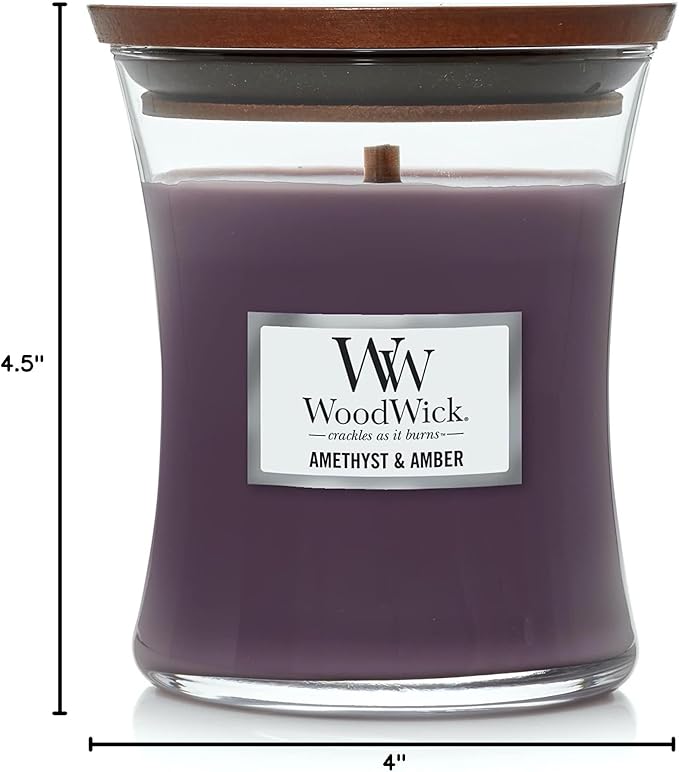 WoodWick Amethyst & Amber Gifts for Women and Men, 9.7 oz Medium Hourglass Candle with Crackling Wick