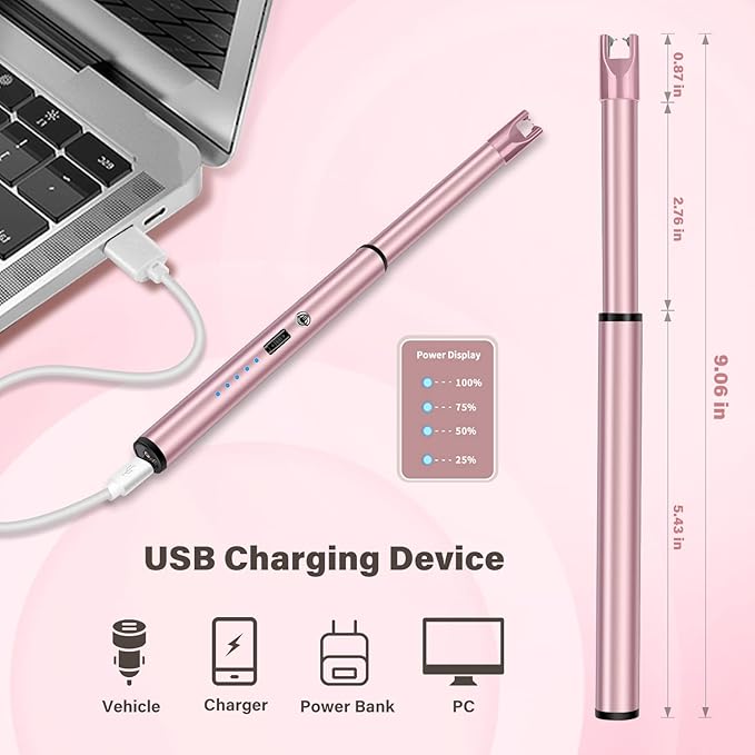 Navpeak Electric Candle Lighter Windproof USB Rechargeable Flameless Long Neck Lighter for Candles Gas Stove Fireplace BBQ Kitchen Grills (Pink)