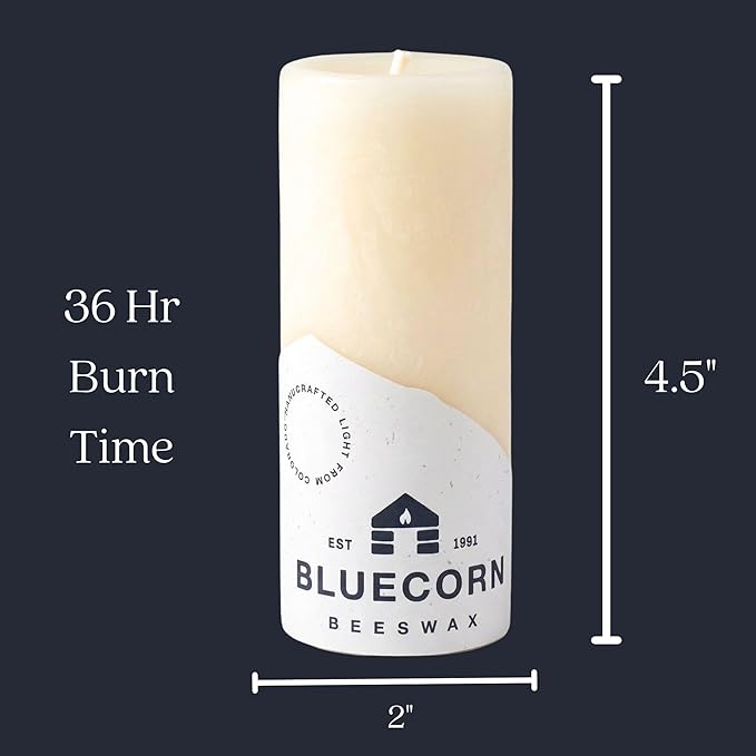 Bluecorn Beeswax 100% Pure Beeswax Pillar Candles | Ivory White 2x4.5 Pillar Candle Set | Non Toxic, Unscented, Clean Burning | Cotton Wick, Dripless, 36 Hr Long Burning | Handmade in USA | 6 Pack