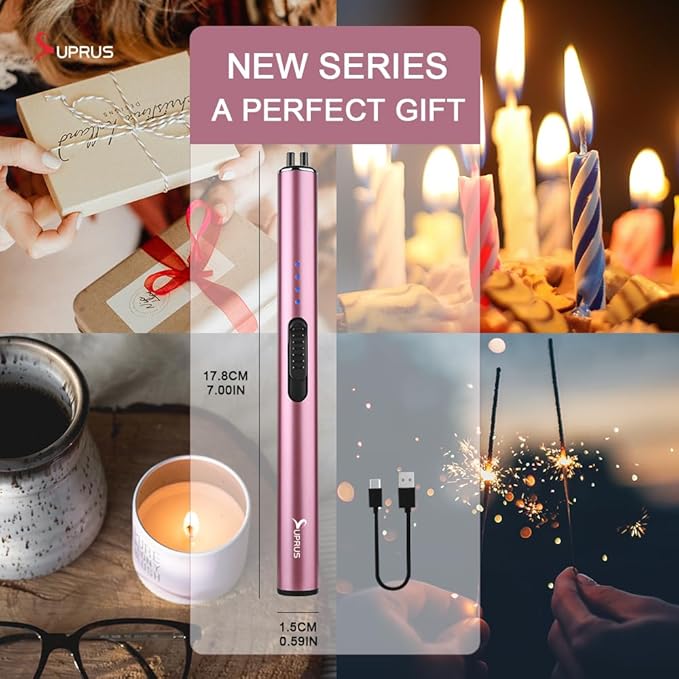 SUPRUS Electric Arc Windproof Flameless USB Rechargeable Lighter with Safety Lock for Candle (Pink, 3 Packs)