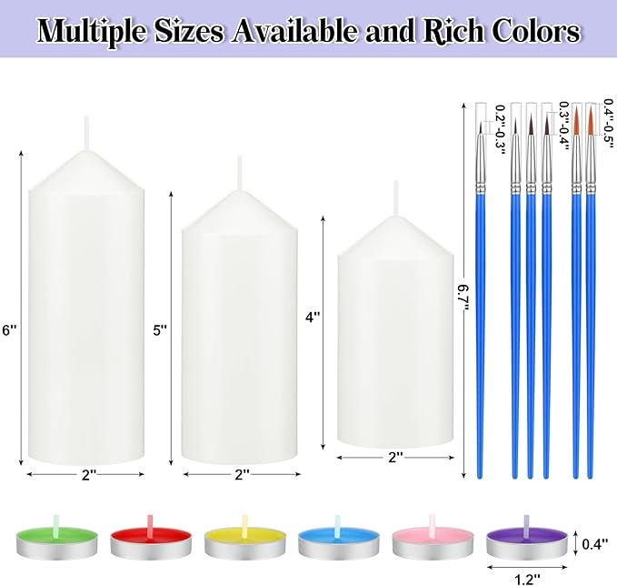 MTLEE 72 Pcs DIY Candle Painting Kit for Adults Include 6 Pcs 2"x 5" White Pillar Candles 60 Colored Tealight Candles and 6 Paint Brushes for Spring Tea Party Crafts Wedding Birthday Party Favors
