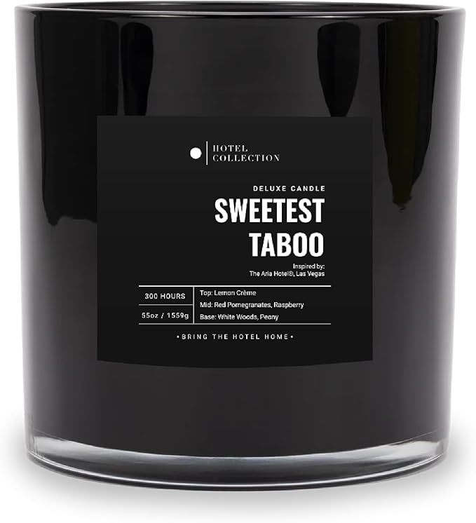 Sweetest Taboo Deluxe Scented Candle, Luxury Hotel Inspired Big Candle with Hints of Decadent Citrus, Juicy Berries, and Floral Peony, Long Lasting 300 Hour Burn Time, 55oz Black