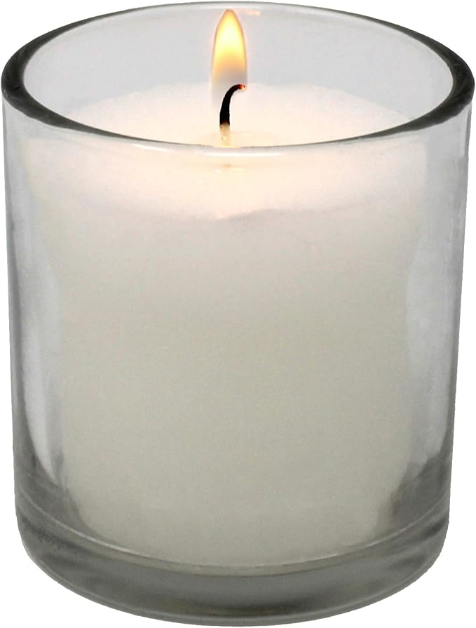 White Votive Candles in Clear Glass Jar 24 Hour Long Burning Time Decorative 1 Day Candle Cups Unscented for Dinner Wedding Centerpieces -6 Pack