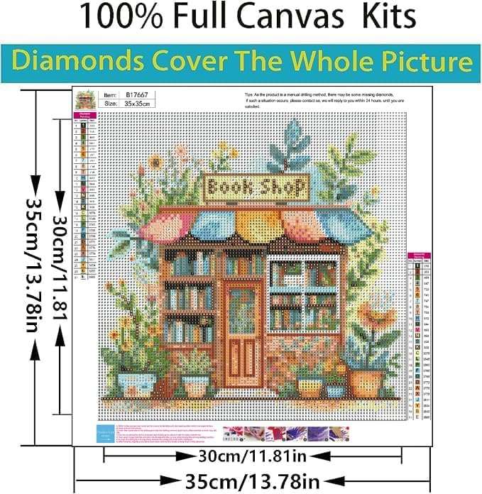 VIGEGU Bookstore Diamond Art Kits for Adults, 5D Diamond Art Kits for Beginner,DIY Full Round Drill Diamond Dot Gem Art Kits for Home Wall Decor 13.7x13.7 in