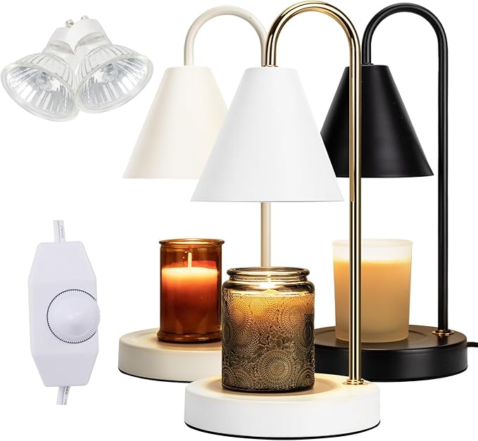 Aimoptg Candle Warmer Lamp,Electric Candle Warmer with Dimmable Light,Scented Wax Melter,No Smoke,Compatible with Various Jar,with 2 Light Bulbs,Home Decor-White