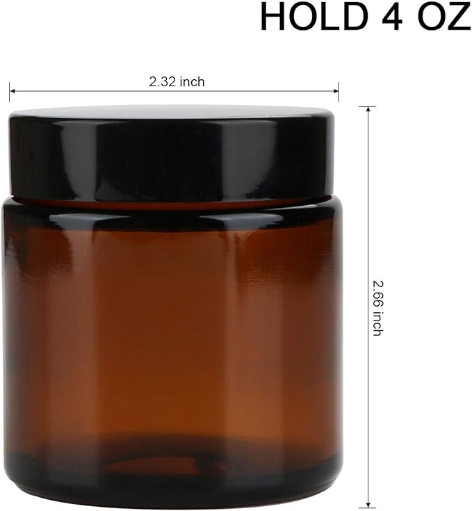 Encheng 25Pack of 4 oz Amber Round Glass Jars, with Inner Liners and black Lids,Empty Cosmetic Containers,Cream jars