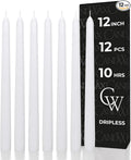 CANDWAX 12 inch White Taper Candles - Set of 12 Candle Sticks Ideal for Christmas Decorations - Dripless Smokeless Long Burning Unscented White Candlesticks - Tapered Christmas Candles for Home Decor