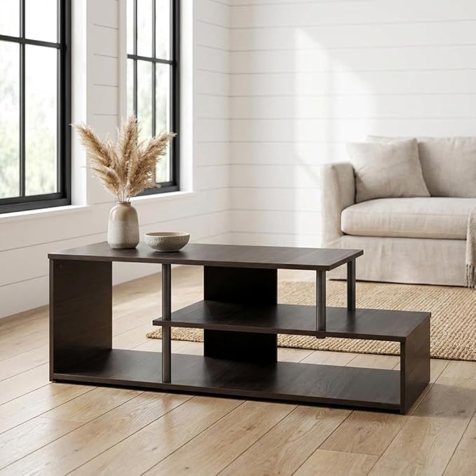 Furnifact Espresso Low Rise TV Stand, Sturdy Composite Wood Construction, Modern Design, Ample Storage Space, Ideal for Living Room Entertainment Setup