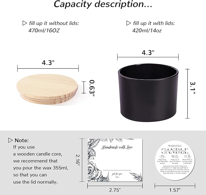 LAMORGIFT 6-Pack 16 oz Candle Jars - Frosted Black Glass with 3 Wicks, Empty Containers for Candle Making