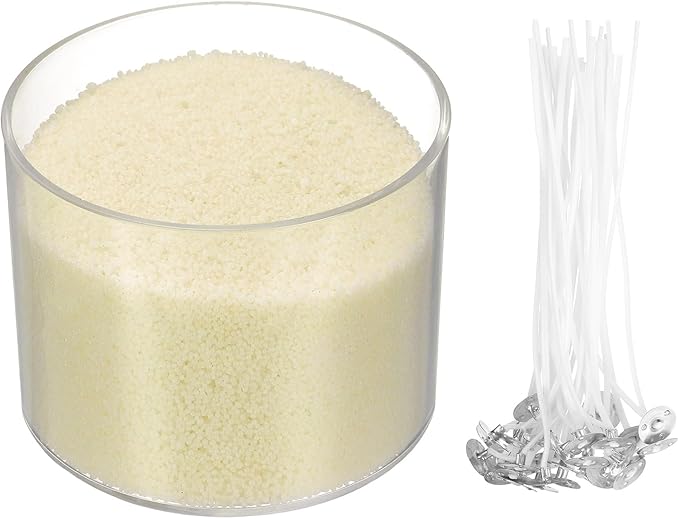 MECCANIXITY Pearled Sand Candles with 20 Pcs Wicks 7Oz / 200g Candle Beads Refillable Powder Sand Wax Making Kit for Thanksgiving Christmas Wedding Party DIY Home Crafts, Beige