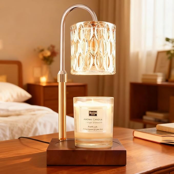MATMO Candle Warmer Lamp with Timer & Dimmer, Height Adjustable Candle Warmer Light Compatible with Jar Scented Candles(Not Included), Table Candle Warming Lamp with 2 Bulbs for Home Decor(Gold)