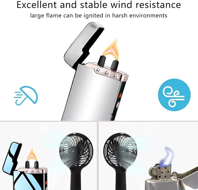 GADATOP Flame Arc Plasma Lighter,Electric Lighter, USB Rechargeable Electric Lighters Windproof Waterproof Lighter with LED Battery Indicator (Silver)