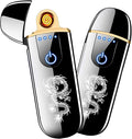 Electric Lighter, Smart USB Rechargeable, Mini Touch Ignition Windproof Flameless Plasma Lighter with Battery Indicator for Men Father Gifts (Dragon)