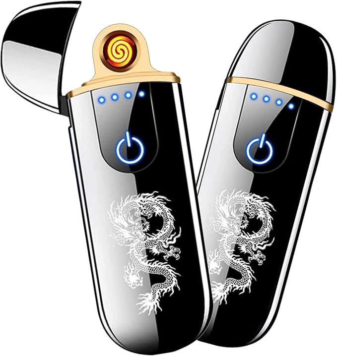 Electric Lighter, Smart USB Rechargeable, Mini Touch Ignition Windproof Flameless Plasma Lighter with Battery Indicator for Men Father Gifts (Dragon)