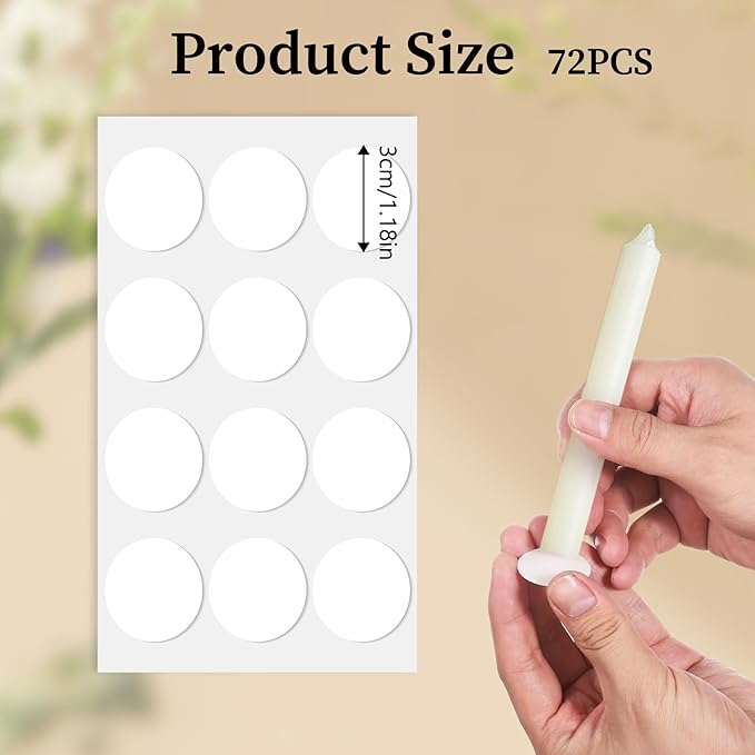 Candle Adhesive, 72Pcs Stay Put Candle Grips Taper White Taper Candles Holders Adhesive candl Grips Sticky Dots Tapers Candles Small Accessories for Holders Inserts