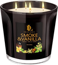 Smoke & Vanilla Scented Candle, Large 30oz Natural Soy Candles, 4-Wick 80 Hour Burn Time, Masculine Candle - Home Fragrance Candles Housewarming Gift for Men