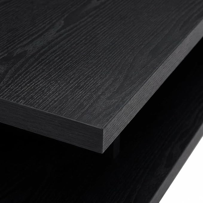 Furnifact Black 2 Tier TV Stand Media Console, Contemporary Living Room Entertainment Center with Engineered Wood Construction and Modern Design
