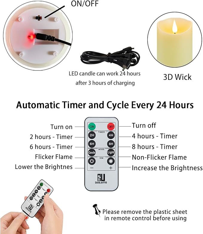 Rechargeable Candles, Flickering Flameless Candles with Remote and Timer, Real Wax LED Candles with 3D Wick, Pillar Candles for Home, Festival, Wedding, Party Decor Set of 3