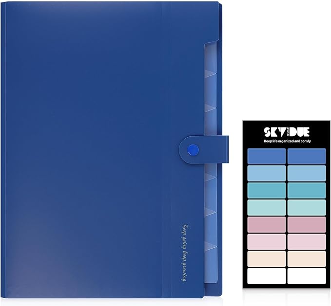 SKYDUE Accordion File Organizer, Expanding File Folder with 8 Pockets, Expandable Document Paper Receipt Organizer, Letter/A4 Size Filing Folder School Office Supplies Blue