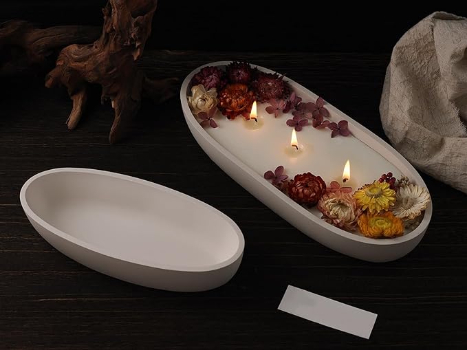 Oval Candle Boat Jar Molds, Creative Silicone Vessels Pot Molds, Concrete Container Storage Tray Making Moulds for Storage Holder Jewelry Box Vase Aroma Cup (L)