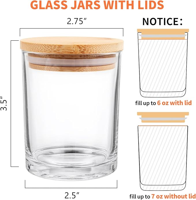 SUPMIND 15 Pack Glass Candle Jars, 7oz Clear Candle Containers with Bamboo Lids and Labels, Empty Candle Jars for Making Candles - Dishwasher Safe, 7 fl.oz