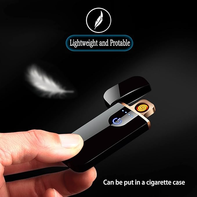 Electronic Lighter Smart USB Rechargeable, Mini Portable Design with Touch Dual-Sided Ignition - Windproof and flameless, Featuring Plasma Technology, Battery Indicator, and Lightweight Build(Black)