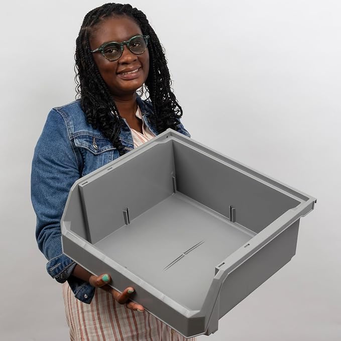 Extra Large Plastic Storage Bins, Stackable Organizer Containers for Closet Pantry Shelf Garage and Office Organization, Black, 4 Pack