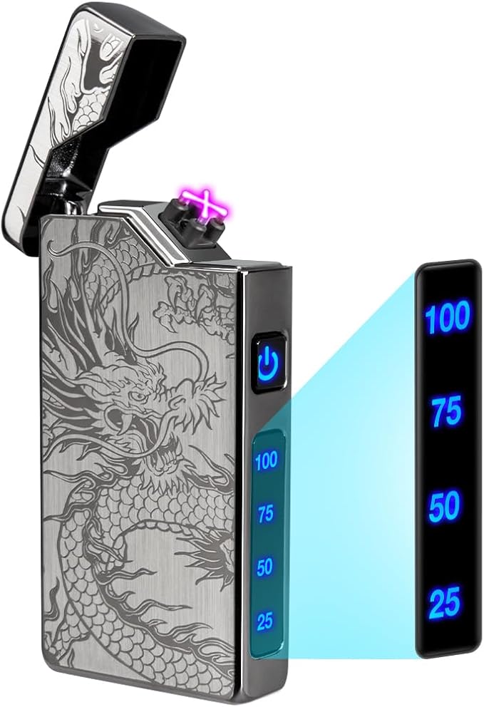 LcFun Electric Lighter - USB Rechargeable, Dual Arc Plasma Lighter, Windproof Flameless Lighters, Electronic Lighters with LED Battery Indication Gifts for Men Boyfriend Husband (Dragon Black)
