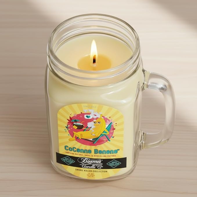 CoCanna Banana Scented Candle | Coconut & Ripe Banana Fragrance | Long-Lasting 90-Hour Burn | Large 12oz Mason Jar | Made in USA | Beamer Candle Co.