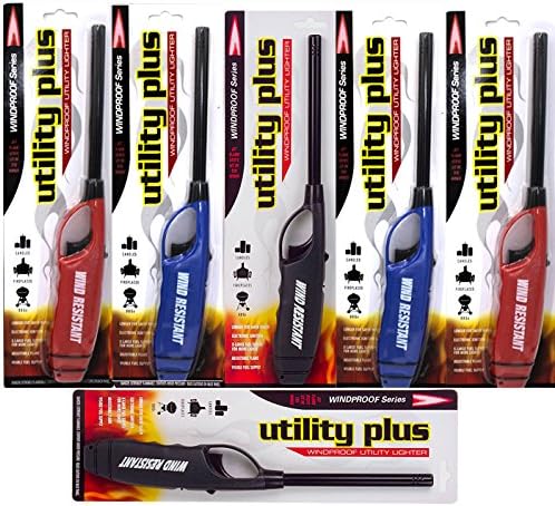 Windproof Multipurpose Long Neck Lighters, Ideal for Camping Hiking BBQ Grilling Fireplace Outdoor, Utility Lighters, Value Pack of 6