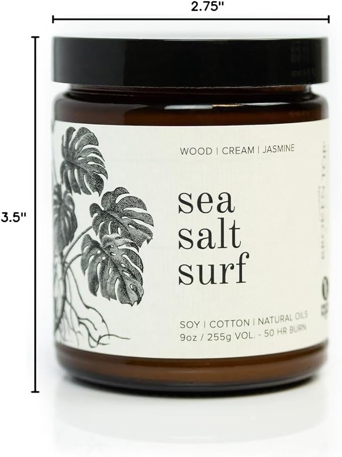Broken Top Sea Salt Surf Pure Soy Candle | 9 oz. | Wood, Creme & Jasmine. 50-Hour Burn Time. Natural Cotton Wick, Vegan, No Parabens, No Phthalates