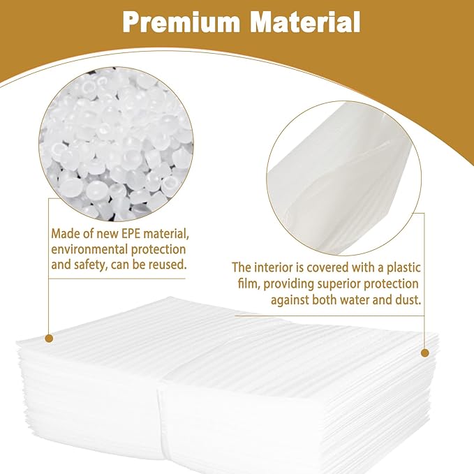 50 Pack 14'' x 18'' Large Cushion Foam Pouches, Foam Wrap Pouches for Extra Protect Fragile Items, Cushioning Packing Foam Pouches for Shipping, Moving and Storage(350x450x0.5MM)