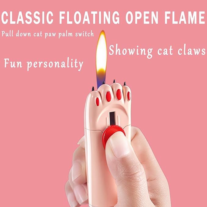 Windproof Lighter, Cool, Cute Cat Paw Design, Fillable, Adjustable, Butane Lighter, Gift for Men（No Gas）