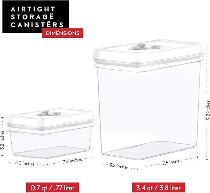 DWËLLZA KITCHEN Large Airtight Food Storage Containers with White Lids (3.8L, 0.8L) - Clear Plastic Bulk Food Pantry & Kitchen Storage Containers for Flour, Sugar 4 Pc BPA-Free, Keeps Fresh & Dry