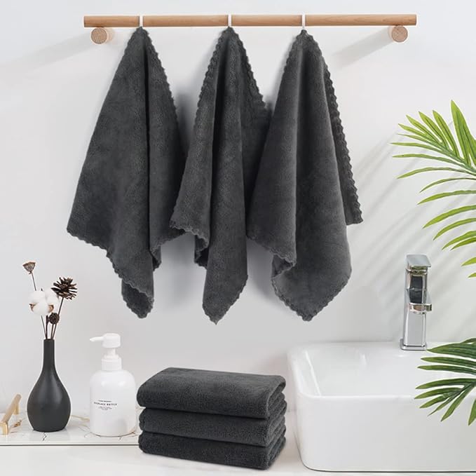 SUNLAND Microfiber Face Cloth Reusable Makeup Remover Facial Cleansing Towel Ultra Soft Face Washcloth 12inchx12inch 6 Pack Dark Grey