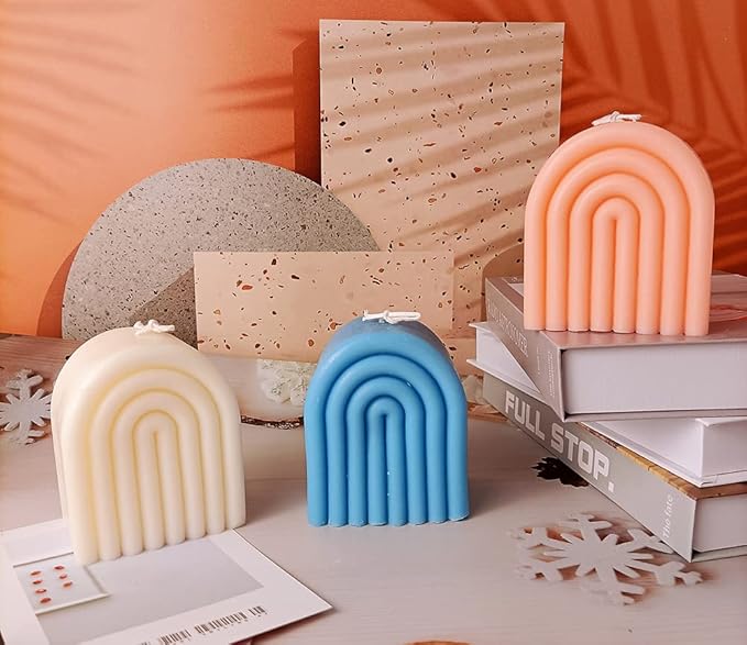 Geometric Rainbow Candle Mold, U-Shaped Arch Scented Mold, Bridge Aromath Wax Mould for Candle Soap Wax Cake Mousse Ice Cream Making (4 Ring Short, Single-Sided)
