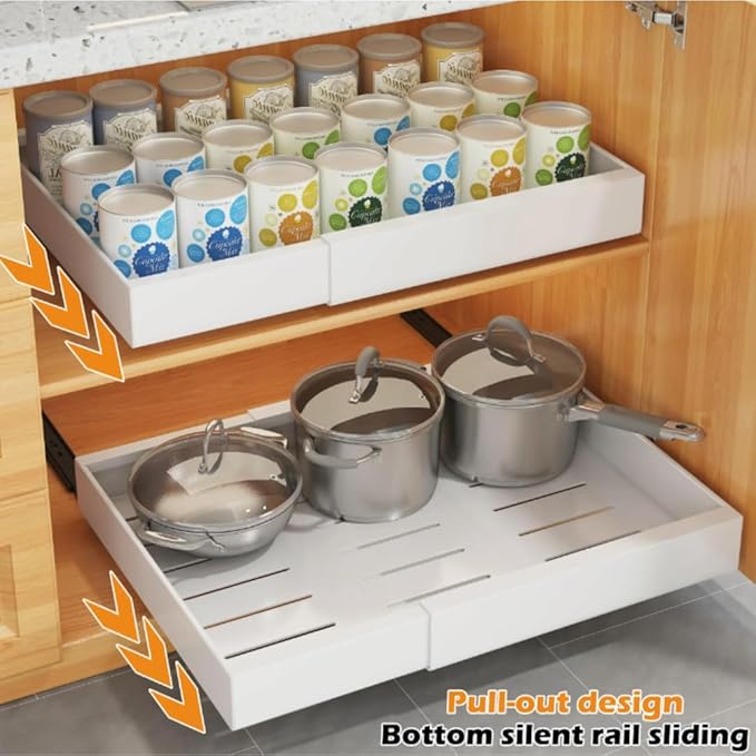 Pull out Cabinet Organizer, Slide out Drawers for Kitchen Cabinets, Adhesive Nano Film, No Drill Install, DIY - adjustable - Expandable - Kitchen accessories – Home Essentials (12.6"~20.5") 1PC