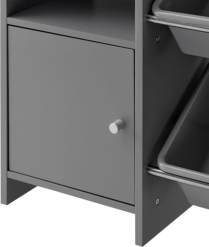 Sturdis Toy Storage Organizer with Bookshelf, Kids Playroom Organization Shelving Unit with Removable Storage Bins & Safety Anti-Tip Bracket, Gray