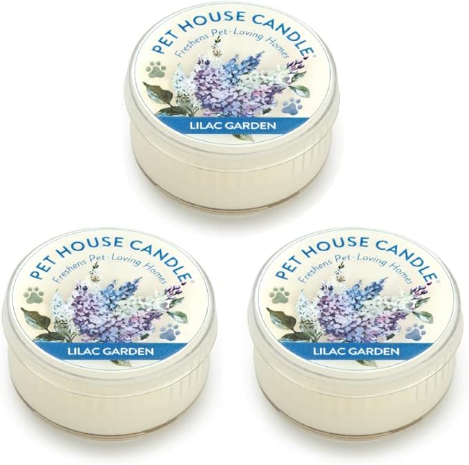 Pet House Mini Candles for Pet Odor Made with Natural Soy Wax, Plant Based, Dog and Cat Friendly Scented, Lilac Garden Pack of 3