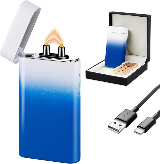 SKRFIRE Arc Lighter Electric Lighters Windproof Plasma Lighters, USB Rechargeable Lighter with Digital Battery Indicator, Perfect for Adventure, Fire-Starting Everyday Carry（Black and White）