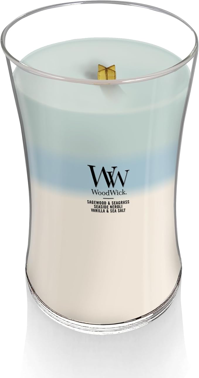 WoodWick Oceanic Trilogy Gifts for Women and Men, 21.5 oz Large Hourglass Trilogy Candle with Crackling Wick