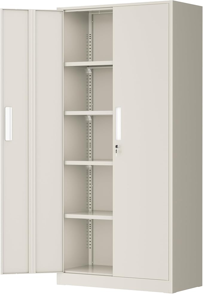 Greenvelly Metal Garage Storage Cabinet, 72” Locking Steel Garage Cabinet with 2 Doors and 4 Shelves, Tool Cabinets, Metal File Cabinet for Home Office, Basement, Classroom, Grey(32" ×16")