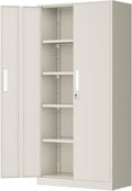 Greenvelly Metal Garage Storage Cabinet, 72” Locking Steel Garage Cabinet with 2 Doors and 4 Shelves, Tool Cabinets, Metal File Cabinet for Home Office, Basement, Classroom, Grey(32" ×16")