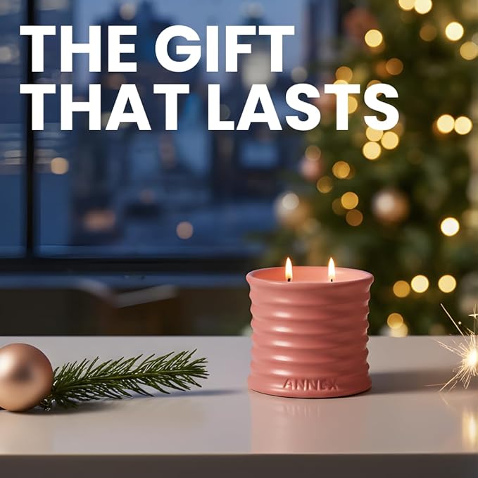 Annex Rose & Oud Luxury Scented Candle - 8oz Handmade Pink Ceramic Jar Candle - 50hr Clean Burn, 100% Non-Toxic Soy Wax, Aesthetic Home Decor Winter Gift for Men & Women - Luxury Floral Notes