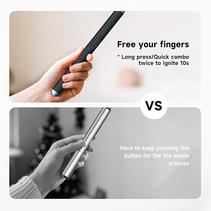 Electric Candle Lighter, USB-C Rechageable Arc Lighters for Camping, Long Lighter with Safety Switch & LED Battery Display, Windproof & Flameless lighters for BBQ, Grill (Black)