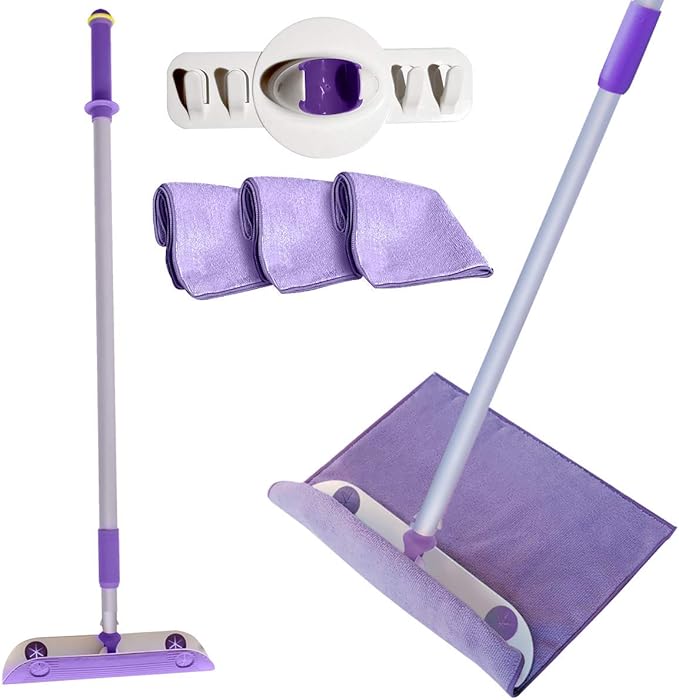 Powerizer: WonderWedgie Microfiber Mop Cleaning System - Mop for Floor Cleaning and More - Includes Raised Wedge Mop Head, 3 Microfiber Cleaning Cloths, Telescoping Pole, and Wall Mount Organizer