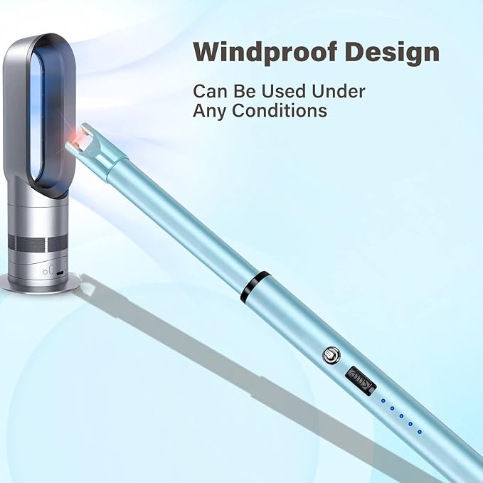 Navpeak Electric Candle Lighter Windproof USB Rechargeable Flameless Long Neck Lighter for Candles Gas Stove Fireplace BBQ Kitchen Grills (Sky Blue)